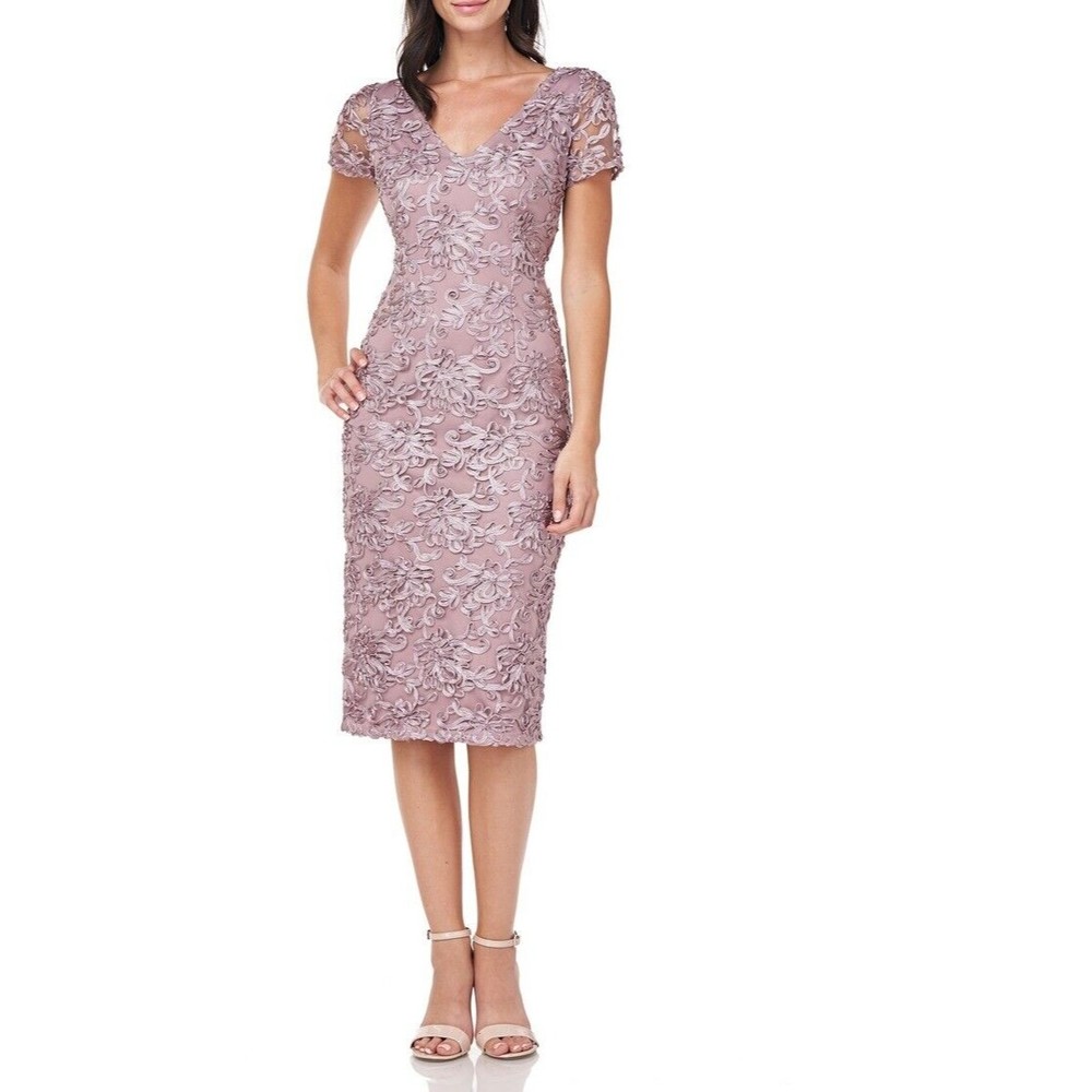 JS Collection Embroidered V-Neck Cocktail Dress in Maple Sugar Pink Rose Size 10
